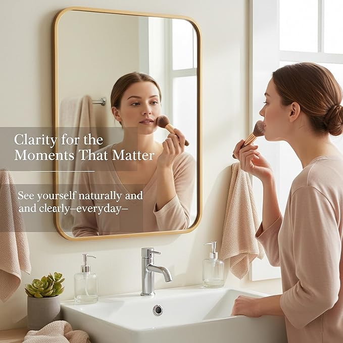 Pocetry 2-Pack 24x36 Inch Antique Gold Rounded Rectangle Vanity Mirrors