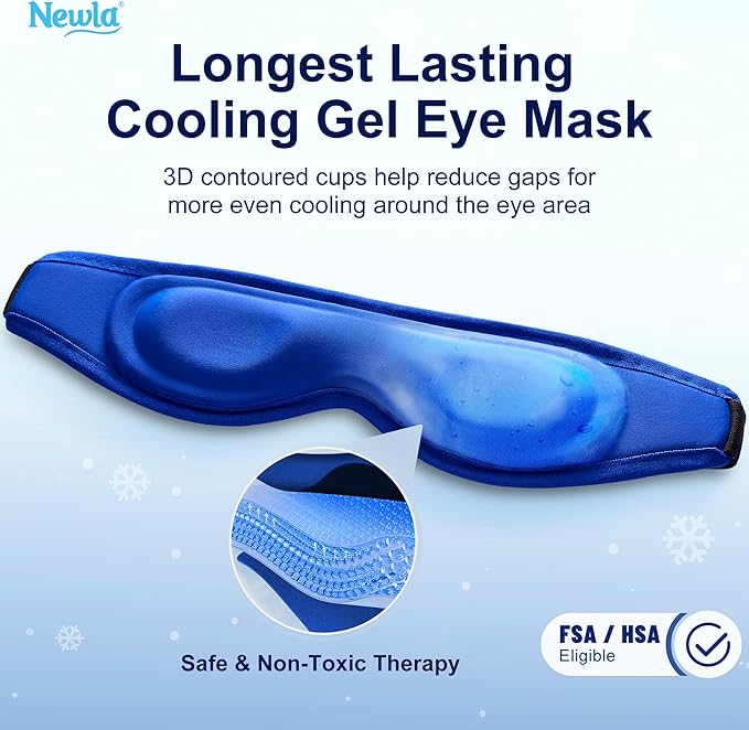 Contoured Cooling Gel Eye Mask: Snug-Fit Cold Compress for Puffy Eyes, Migraine & Sinus Pressure