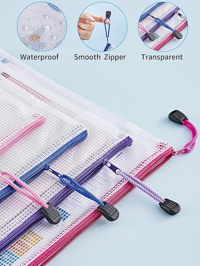 JARLINK 20 Pack 8 Sizes Mesh Pouch, 9 Colors, Waterproof Zipper File Bags Document Multipurpose Travel Bags for Office, School, Board Game, Puzzles, Cosmetics, Travel Accessories, and Home Organize