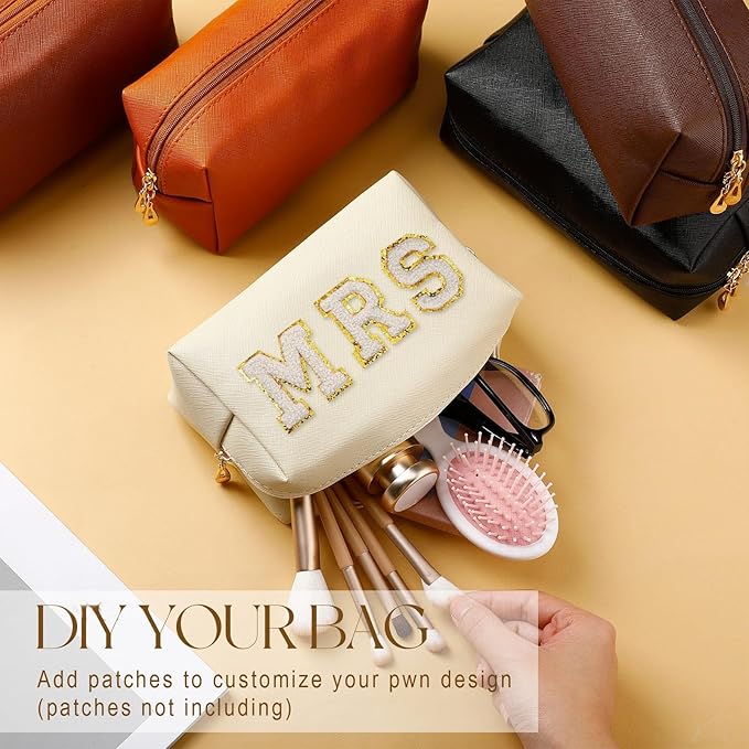 Kigeli Aesthetic Makeup Bags PU Leather Cosmetic Pouches Waterproof Plain Toiletry Bags Makeup Pouches Bulk for Women Party Gift Travel Storage Organizer(Mixed Color,7.1 x 2.8 x 4.3 in)