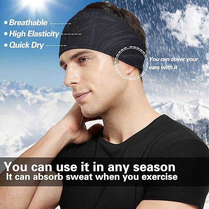 Acozycoo Mens Running Headband,5Pack,Mens Sweatband Sports Headband for Running,Cycling,Basketball,Yoga,Fitness Workout Stretchy Unisex Hairband