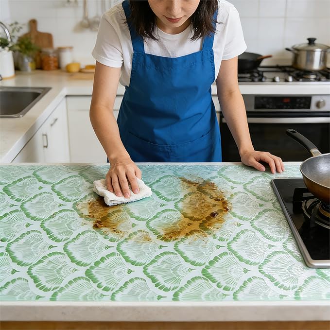 Shelf and Drawer Liner, 17in x 30FT Double Layer PVC Non-Adhesive Non-Slip Waterproof, Green Leaf for Kitchen Cabinets, Pantry, Bathroom, Dresser with Knife and Tape Measure