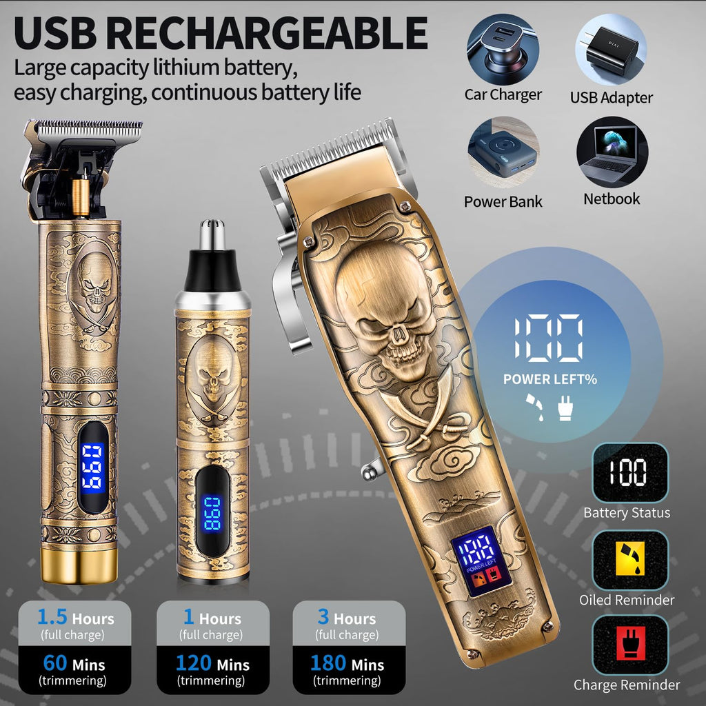 Roziapro Professional Hair Clippers for Men, Hair Trimmer for Haircut Cordless Hair Clippers Set with Rechargeable Nose Hair Trimmer, Gifts for Men (Gold)