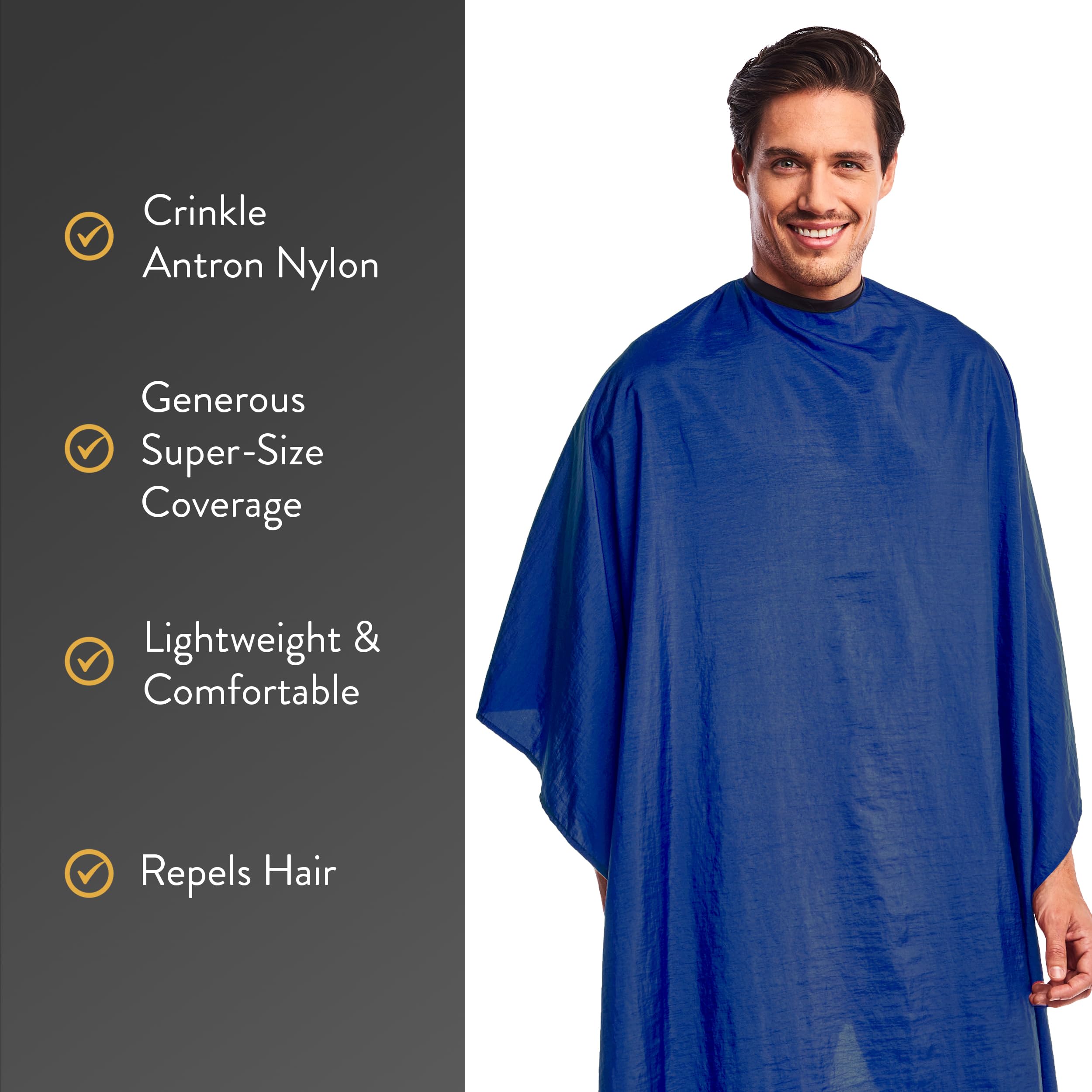 Betty Dain Lightweight Crinkle Nylon Hair Cutting/Styling Cape, Water Resistant, Ultra Lightweight Crinkle Antron Nylon, Repels Hair, Neck Snap Closure, Generous 54 x 60 Inch Size, Royal Blue