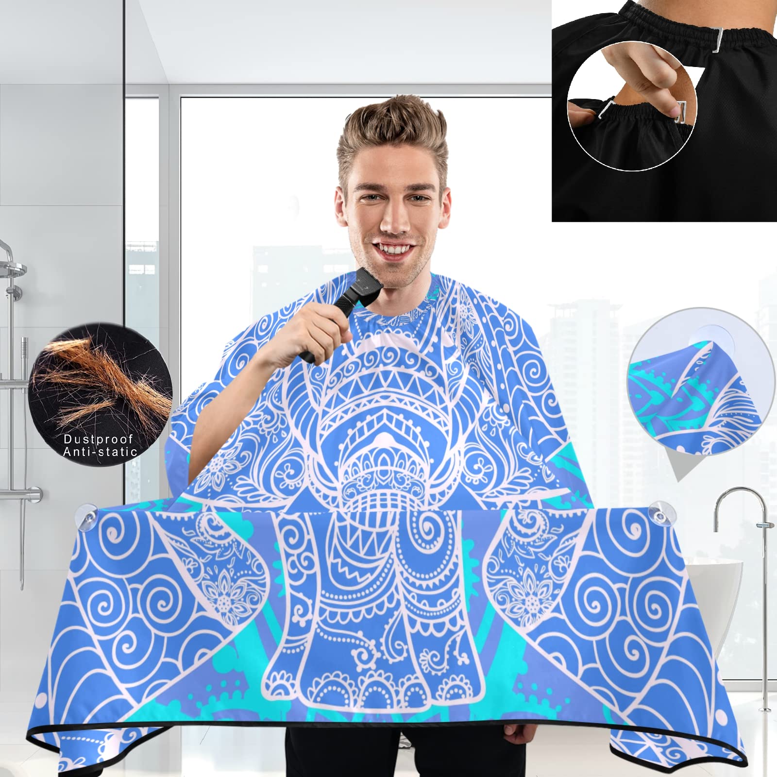 Visesunny Barber Cape - Blue Elephant Animal Pattern Polyester Hair Cutting Salon Apron - Anti-Static Water-Resistant Shaving Cloth Bib