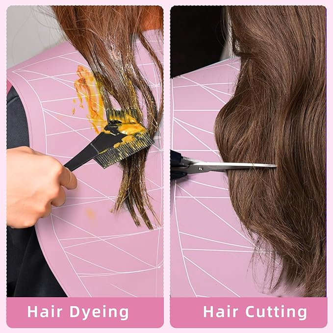 Professional Hair Cutting Cape with Geometric Grid Pattern, Longer Silicone Waterproof Cutting Mat,Neck Guide (Pink)