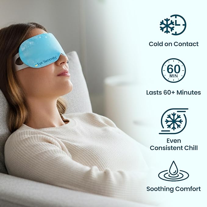 Lure Essentials Eye Serenity CHILL Self Cooling Eye Mask for Sleeping, Cooling Eye Patches for Dark Circles and Puffy Eyes, Cold Compress, Spa Relaxation and Self-care Gifts for Women & Men