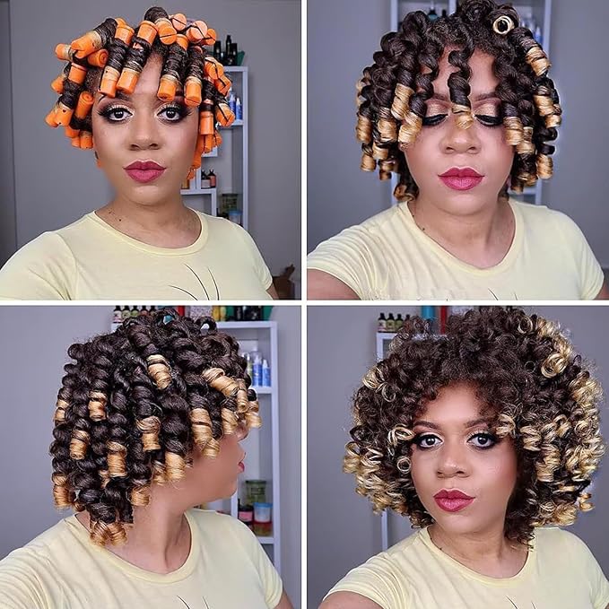 30Pcs Hair Perm Rods Set, 3 Sizes Plastic Hair Cold Wave Rods, Heatless Perming Rods Hair Curlers for Long Short Natural Hair DIY Hairdressing Styling Tools(Purple+Yellow+Orange)