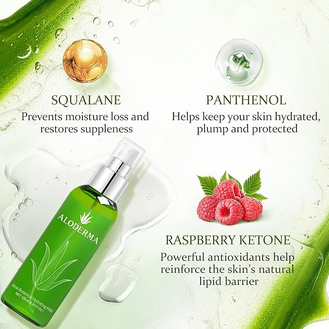 Aloderma Refreshing Hydrating Mister - Made with Fresh Organic Aloe Vera Juice within 12 Hours of Harvest, Lightweight Fine Mist Facial Spray Perfect for Summer- Instant Skin Hydration, 120ml/4.23Oz