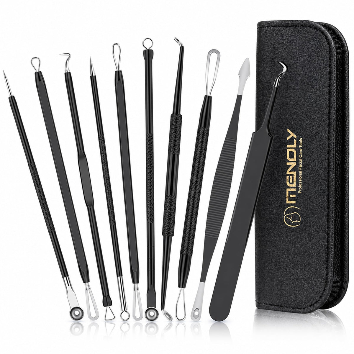 Pimple Popper Tool Kit, MENOLY 10 Pcs Blackhead Remover Comedone Extractor Acne Removal Kit for Blemish, Whitehead Popping,Zit Removing for Nose Face Tools with a Leather Bag (Rose Gold)