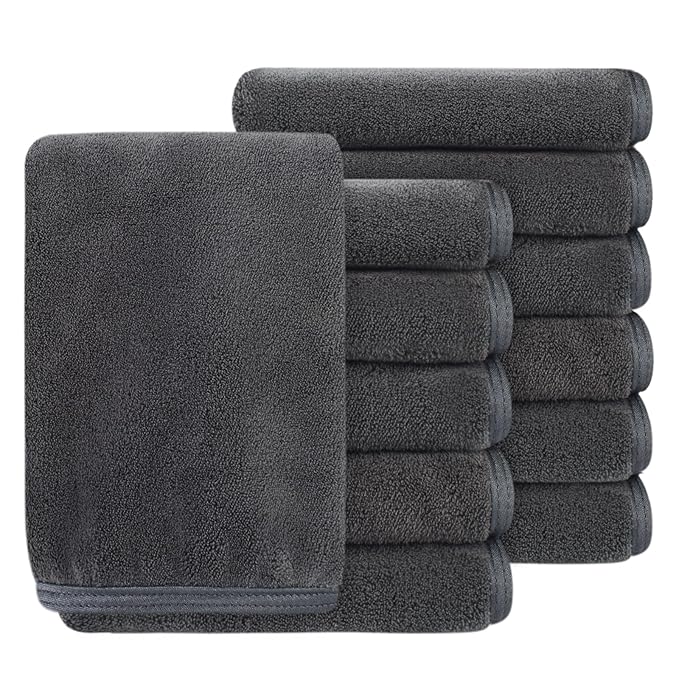 SINLAND Absorbent Coral Velvet Washcloth Ultra Soft Microfiber Face Towels 12 x 12 inch Multi-Purpose Face Cloths for Household and Sport