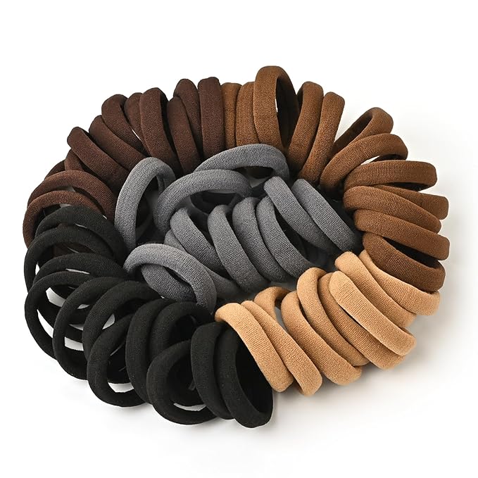 iFwevs Hair Bands Hair ties for Thick Hair, 50PCS Seamless Cotton Simply Ponytail Holders Headband Scrunchies Hair Accessories No Damage (Neutral Colors)