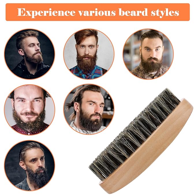 Curved 360 Wave Brush for Men – 2 PCS Medium Hard Boar Bristle Palm Brush with Ergonomic Wood Handle for Defining 360 Waves, Lay Down Hair, and Daily Wave Training for Black Men Textured Hair