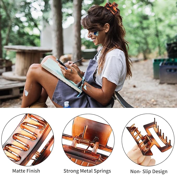 Sisiaipu Hair Clip, 3.5 Inch Medium Hair Claw Clips 6 Pack for Women and Girls - Amber Hair Accessories