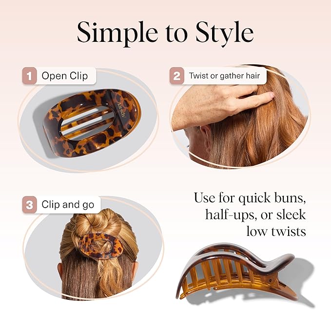 Kitsch Medium Flat Claw Clips for Women - Stylish Flat Hair Clips, Strong Hold for Thick & Fine Hair | Non-Slip for Secure, Comfortable All-Day Wear - Tortoise Design
