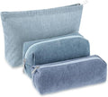 Huhumy 3 Pcs Makeup Bag Set for Women Corduroy Cosmetic Pouch Aesthetic Smile Travel Toiletry Bag Cute Purse Pouch Pencil Case Makeup Brushes Storage Organizer with Zipper(Blue,Gradient)
