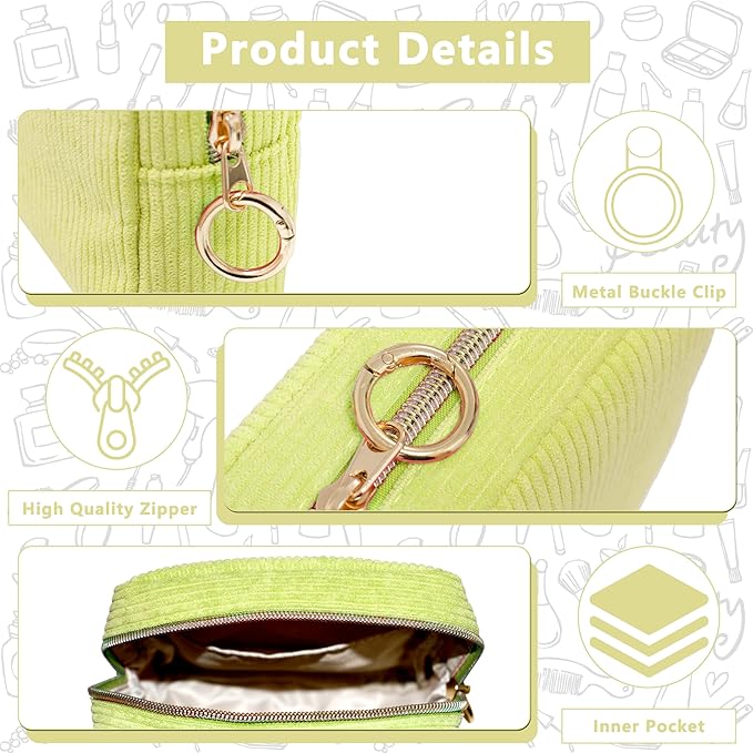 Period Bag for Girls, Corduroy Sanitary Napkin Storage Bag, Period Pouch & Tampon Holder, Feminine Care Organizer（Green）