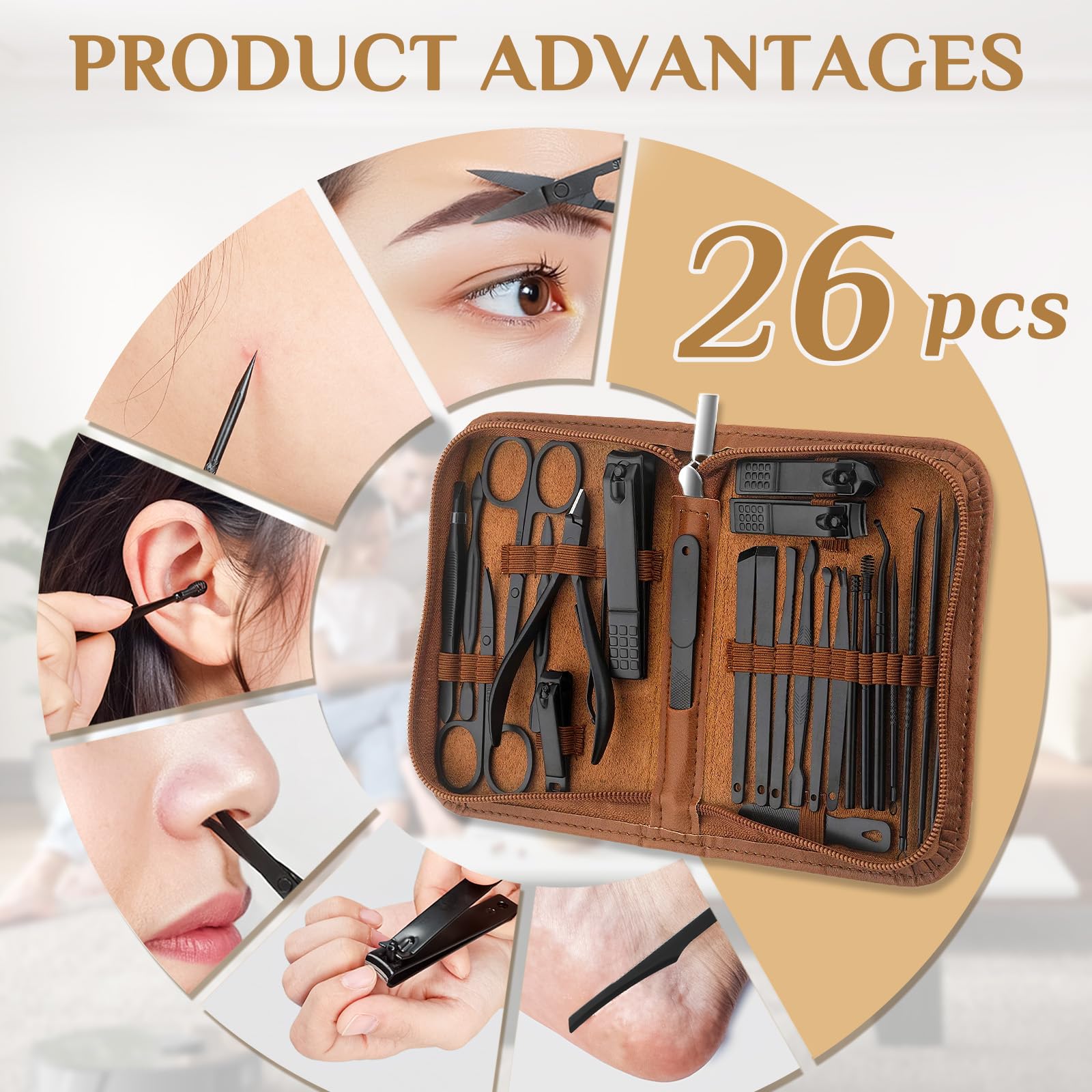 MINKINH Manicure Set Professional Nail Clipper Kit-26 Pieces, Brown