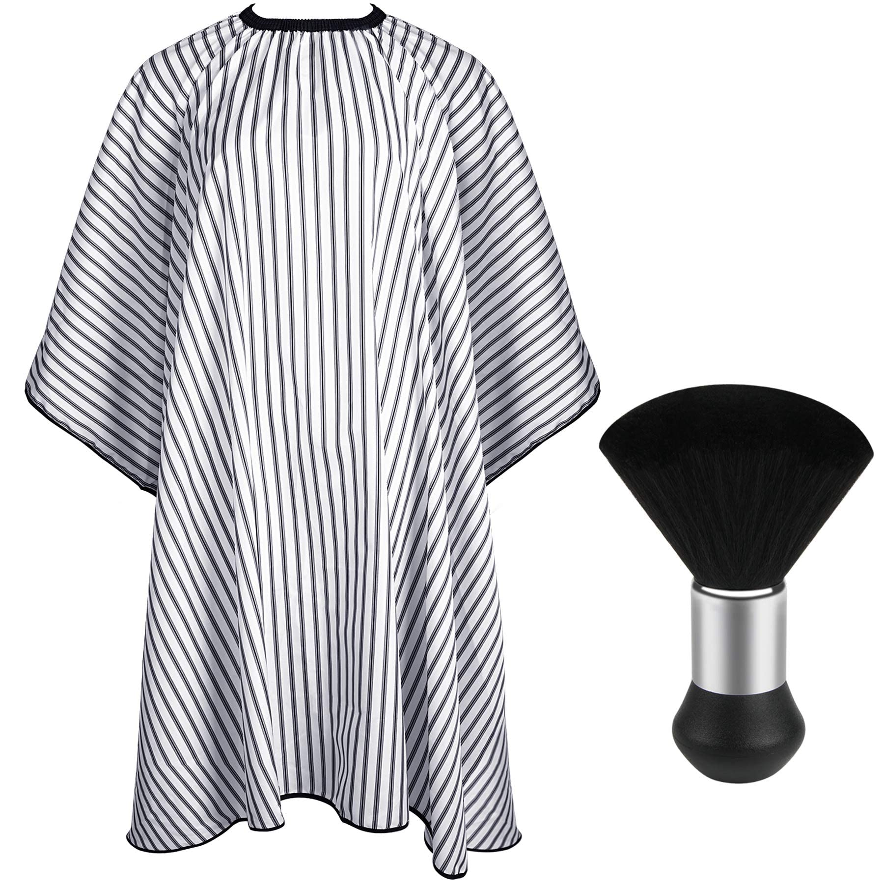 FEBSNOW Professional Hair Cutting Cape with Neck Duster Brush, Salon Barber Cape, Hair Cutting Accessories (Stripe)…