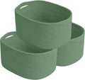 Cotton Rope Storage Basket, 15x10x9 Inches, Woven Basket for Shelves, Clothes, Towels, Books, and Laundry, Green (3 Pack)