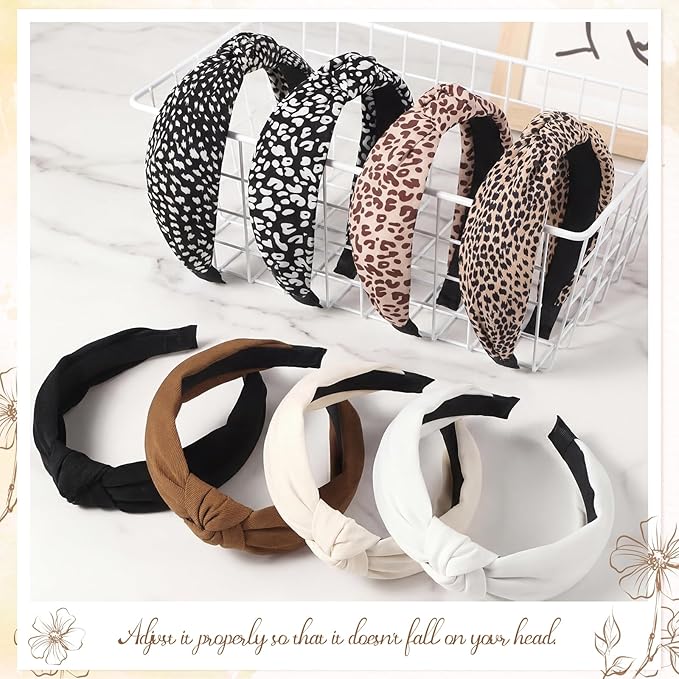 obeoby 8Pcs Fashion Leopard Headbands, Mothers Day Gift for Grandmother Knotted Headbands for Women Mom