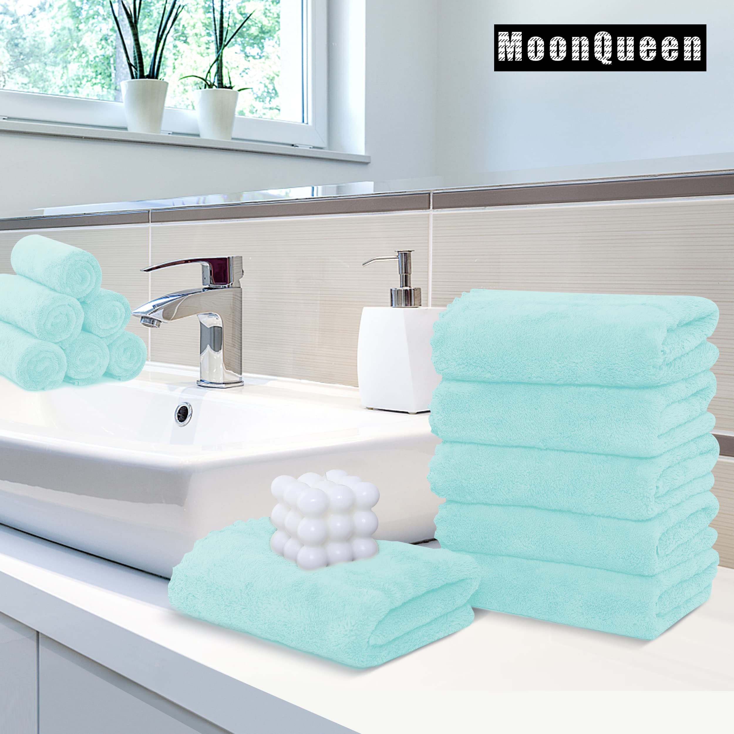 MOONQUEEN 6 Pack Premium Hand Towels - Quick Drying - Microfiber Coral Velvet Highly Absorbent Towels - Multipurpose Use as Hotel, Bathroom, Shower, Spa, Hand Towel 16 x 28 inches(Frozen Blue)