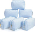Sanwuta 6 Pcs Seersucker Cosmetic Bags Bulk Seersucker Makeup Bags Stripe Women Pouch Large Preppy Storage Pouch Toiletry Travel for Wedding Bridesmaid Bride Favor Back to Teacher Gift (Light Blue)