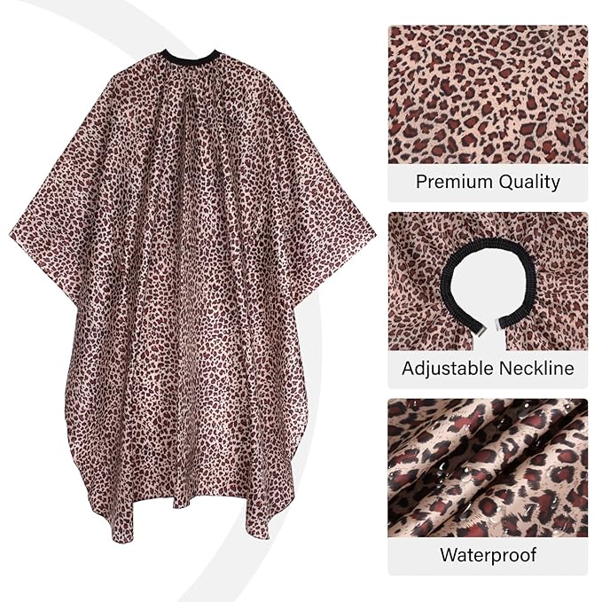 Waterproof Leopard Hair Cutting Cape - 64" x 56" Salon Cape with Adjustable Neckline for Professional Stylists and Home Use