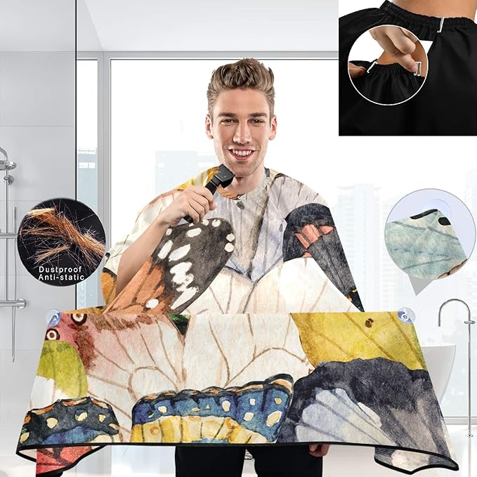 visesunny Retro Style Butterfly Barber Cape Anti-Static Hair Cutting Cape with Snap Closure Professional Salon Polyester Cape Barber Water-Resistant Hairdressing Cape Adjustable Snap for Hairstylists