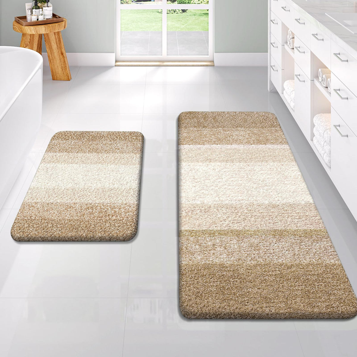 OLANLY Micorfiber Bathroom Rug Set 2 Piece, Soft Absorbent Bath Mats, Red