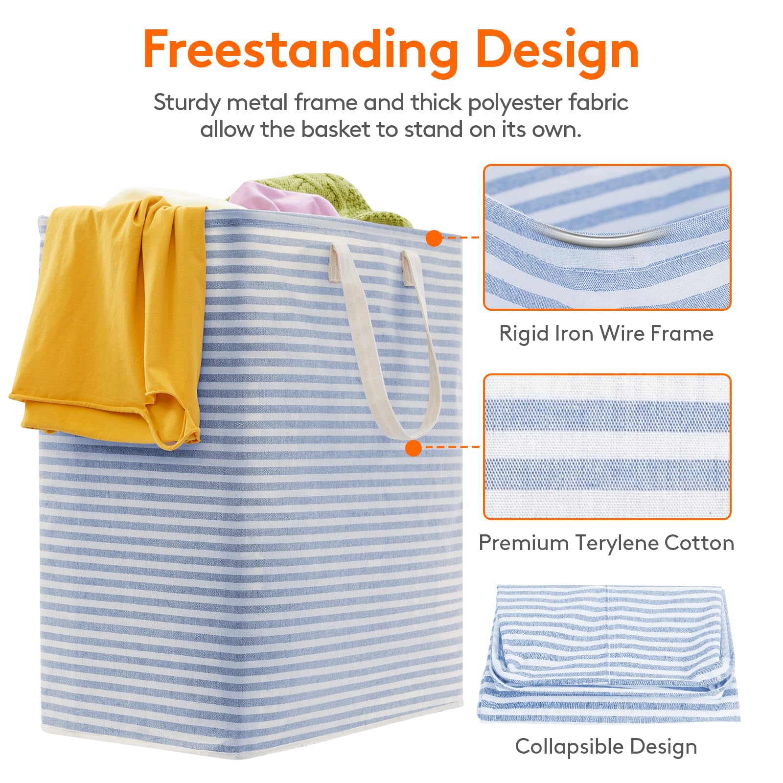 Lifewit 2 Pack Laundry Basket 100L Each, Collapsible Clothes Hamper with Reinforced Handles, Freestanding Waterproof Design for Bedroom and Laundry Room, Blue 200L Total