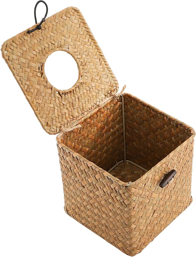 Yesland 2 Pack Square Seagrass Facial Tissue Box - Decorative Woven Paper Holder Napkin Dispense - 5 x 5 x 5 Inches Rattan Tissue Box Cover