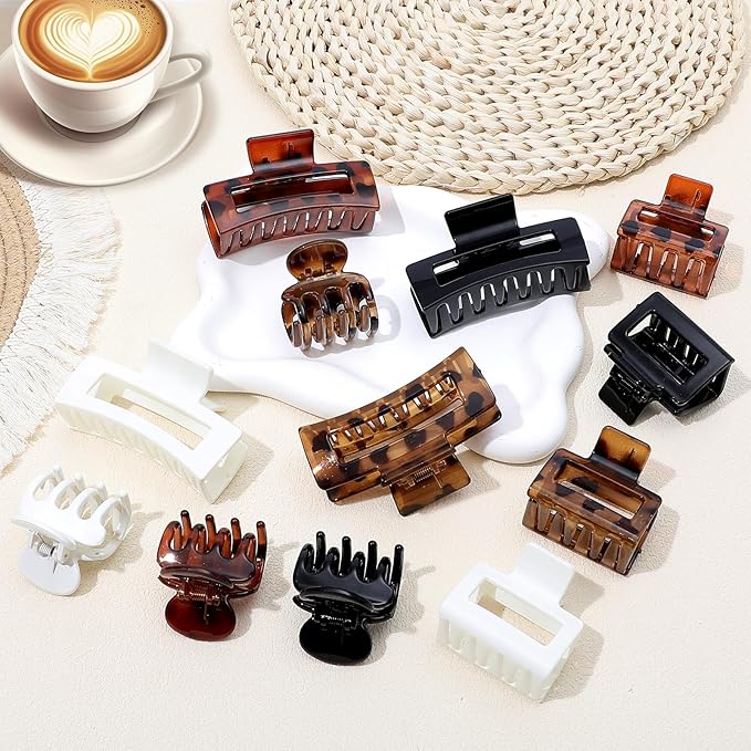 SMKSL 3 Styles Hair Clips for Women Small Medium Big Claw Clips for Thin Thick Hair 12 Pcs Hair Claw Clips Hair Clips Combination Hair Accessories for Women (Tortoise)
