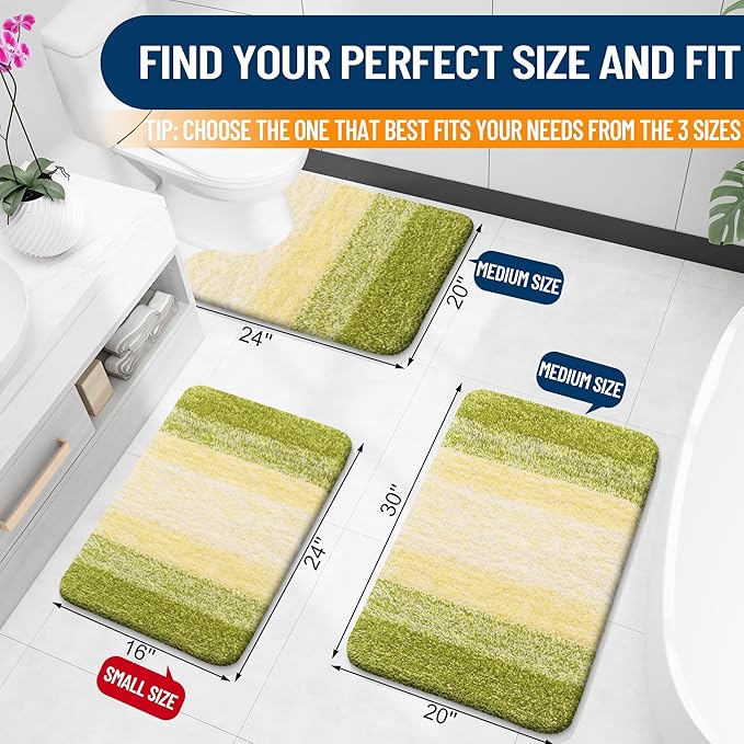 OLANLY Bathroom Rug Set 2 Piece, Soft Absorbent Microfiber Bath Rug Set, Non-Slip, Machine Wash Dry, Plush Shaggy Bath Mats for Bathroom (30"x20"+24"x16", Olive Green)