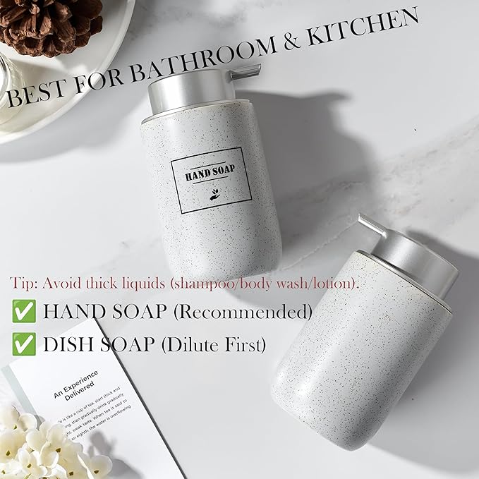 GIRLUFO Gray Foaming Soap Dispenser,Ceramic Foam Dispenser with Silver Plastic Pump for Bathroom&Kitchen,12oz Refillable Foaming Dispenser
