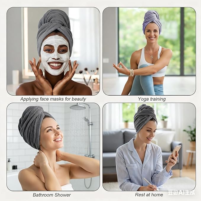 3 Pack Microfiber Hair Towel Wrap for Women, Fast Drying Hair Turban with Button, Anti-Frizz Large Hair Towel for All Hair Styles, Soft & Absorbent Hair Drying Towel