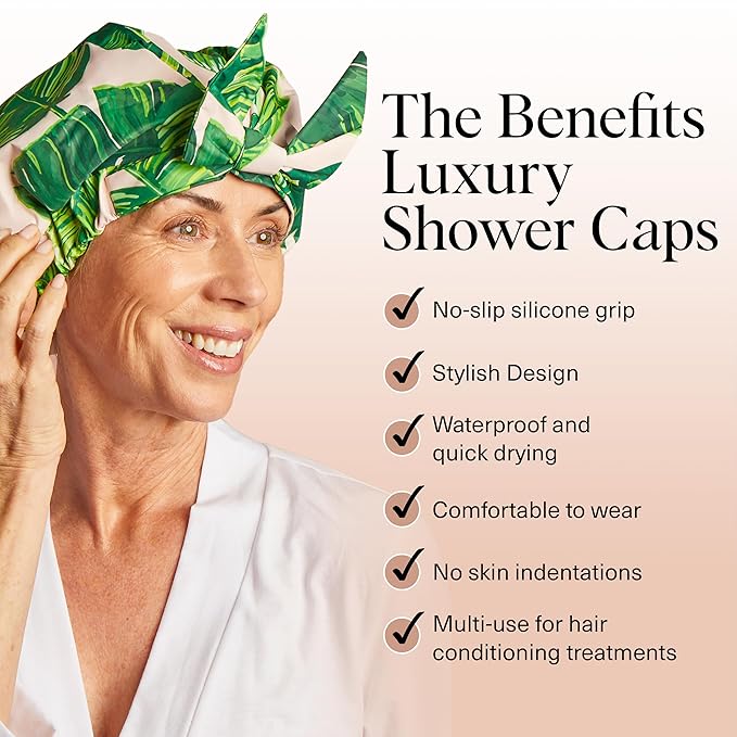 Kitsch Luxury Large Shower Cap for Women - Palm Leaves