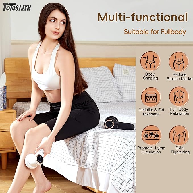 TOTO81JXM Handheld Cellulite Massager, Body Sculpting Machine, Lymphatic Drainage Device, Lipo Massage Roller for Stomach Belly Butt Arms Legs, Vibrating Massage Home Use Cordless & Mini (Black)