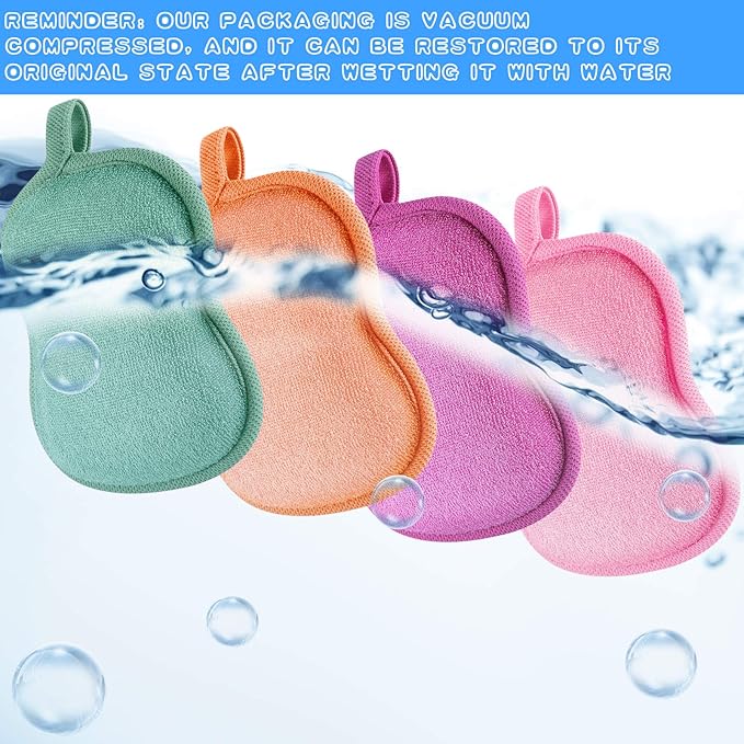 Tatuo 4 Pieces Baby Bath Sponge Toddler Bath Sponge Soft Comfy Cotton Absorbent Loofah for Kids Babies Boy Girl(Red, Purple, Green, Orange)