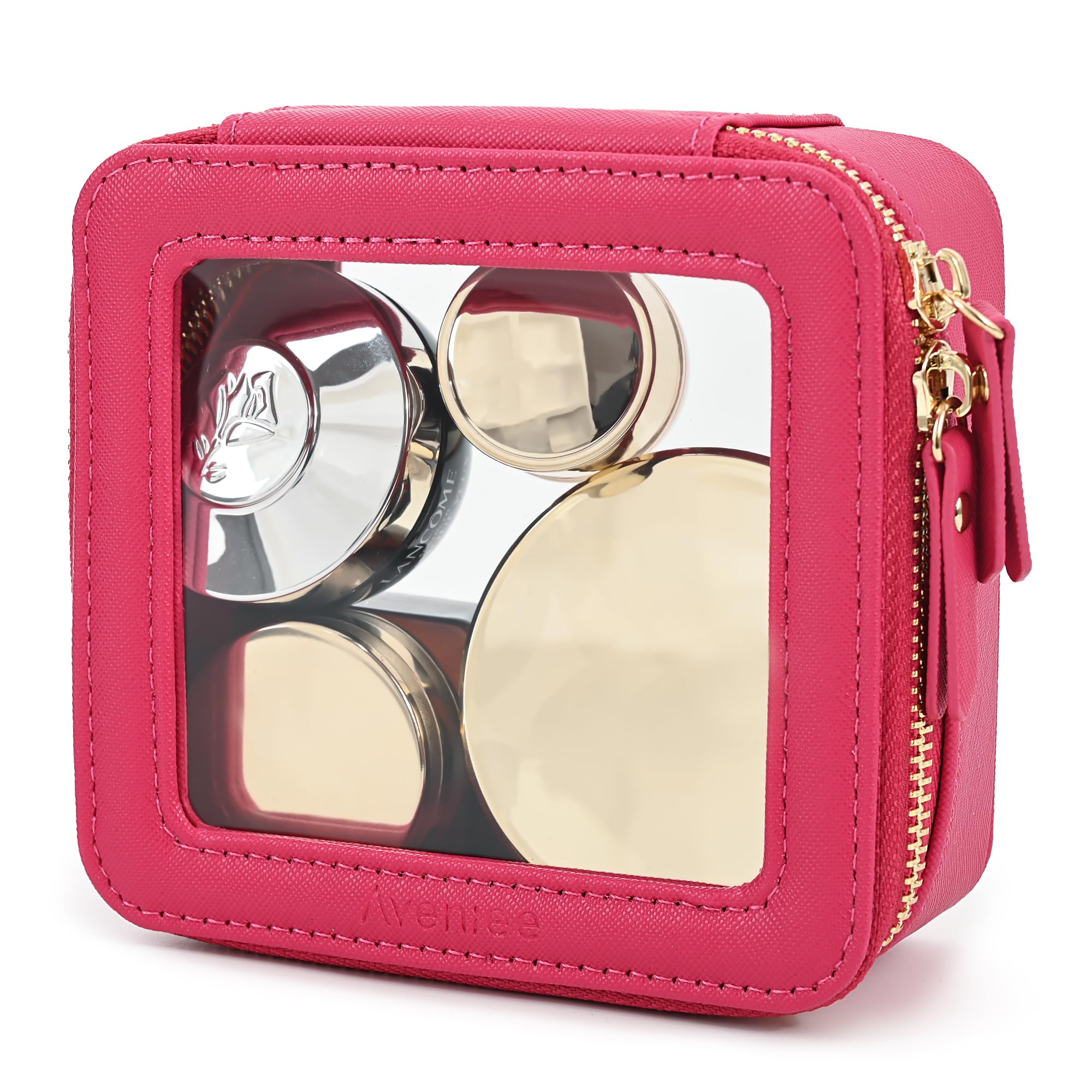 Aveniee Mini Clear Makeup Bag, Small Cosmetic Bags Travel Toiletry Pouch Organizer, TSA Approved Make up Case with Zipper, Car Bag for Essentials,Hotpink