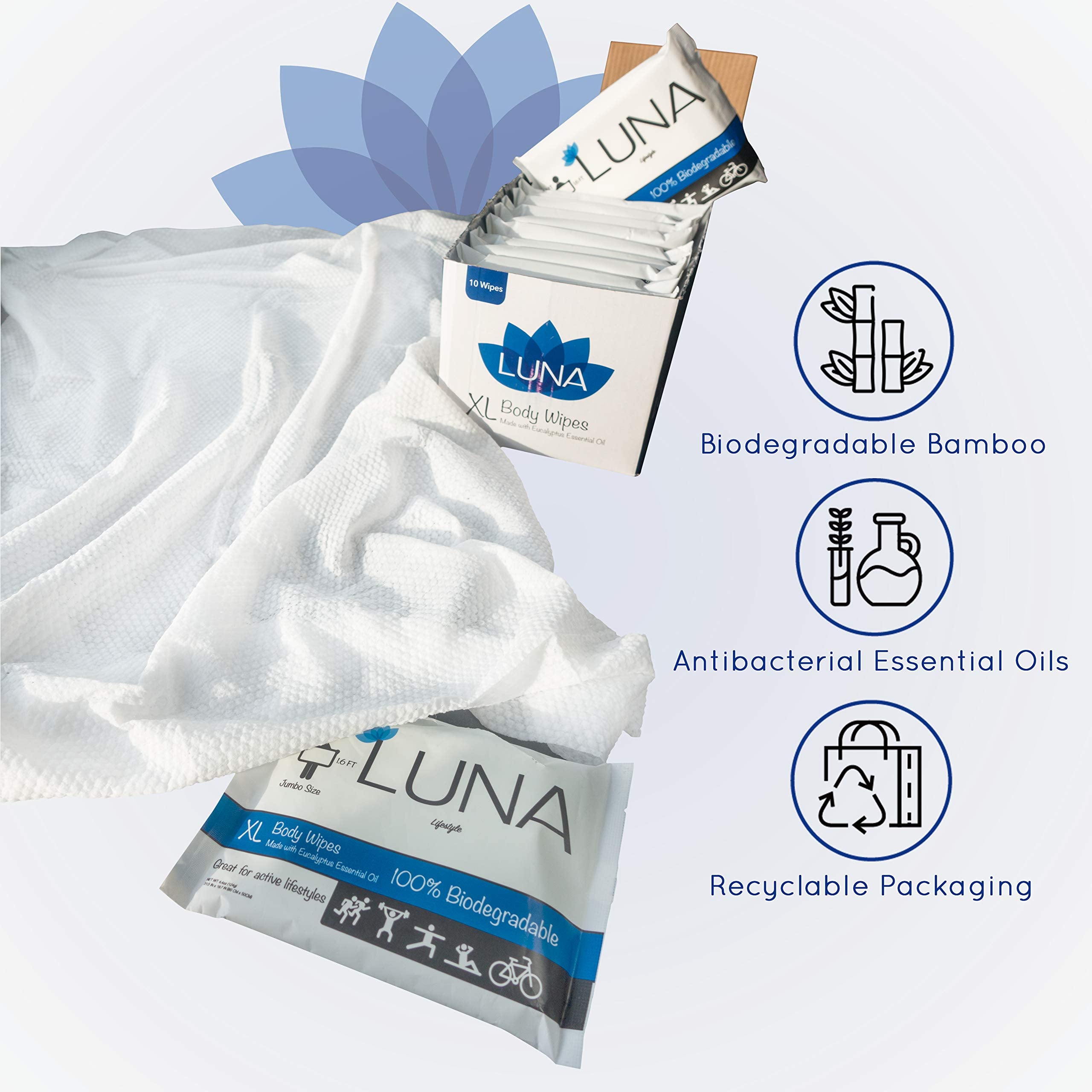 XL Body Wipes All Natural 3-Pack, No-Rinse, Unscented