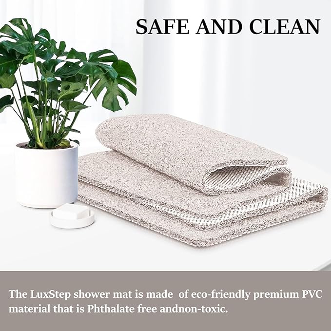 LuxStep Shower Mat Bathtub Mat,24x24 inch, Non-Slip Bath Mat with Drain, Quick Drying PVC Loofah Bathmat for Tub,Shower,Bathroom (Phthalate Free,White)