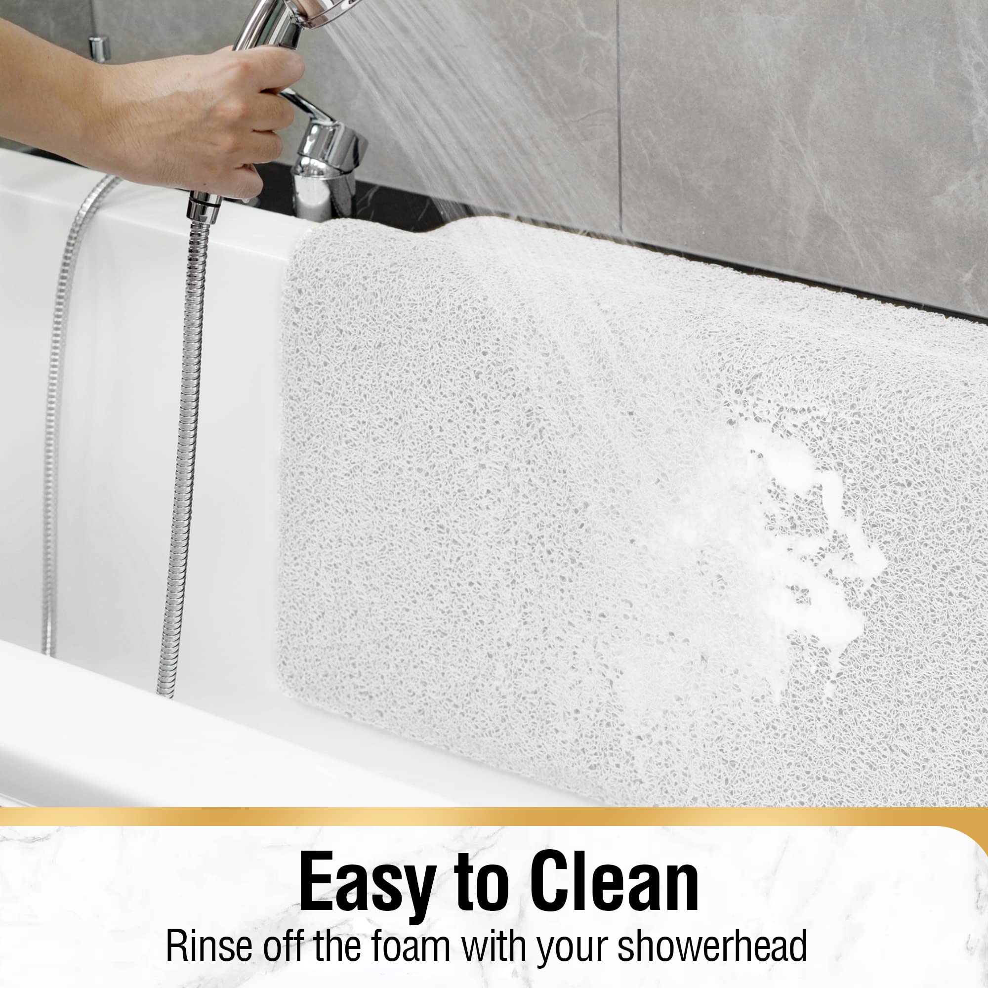 HITSLAM Shower mat Non Slip, 24 x 32 Inch Bathtub Mat Non Slip with Drain, Soft PVC Loofah Shower Bath Mat for Tub, Quick Drying Bathroom Shower Mat, White