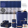 Bathroom Accessories Set with Sequin Shower Curtain, Navy Blue Bathroom Set with Trash Can,Towel Set,Shower Curtain Set