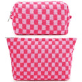 Fammart Checkered Makeup Bag, Corduroy Travel Cosmetic Bag Organizer Toiletry Bag Make Up Bags with Zipper & Compartments for Women Girls