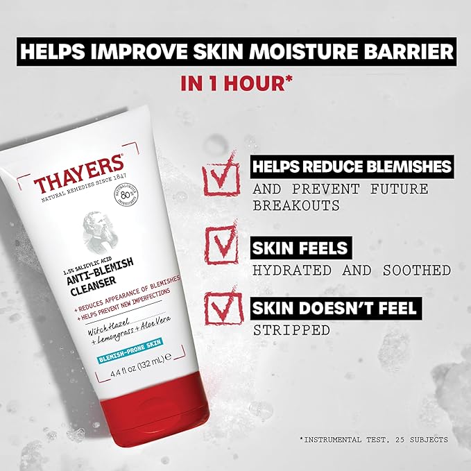 THAYERS Blemish Clearing Face Cleanser with 1.5% Salicylic Acid,Acne Treatment Face Wash,Soothing and Non-Stripping Skin Care,4.4 Fl Oz,(Pack of 2)
