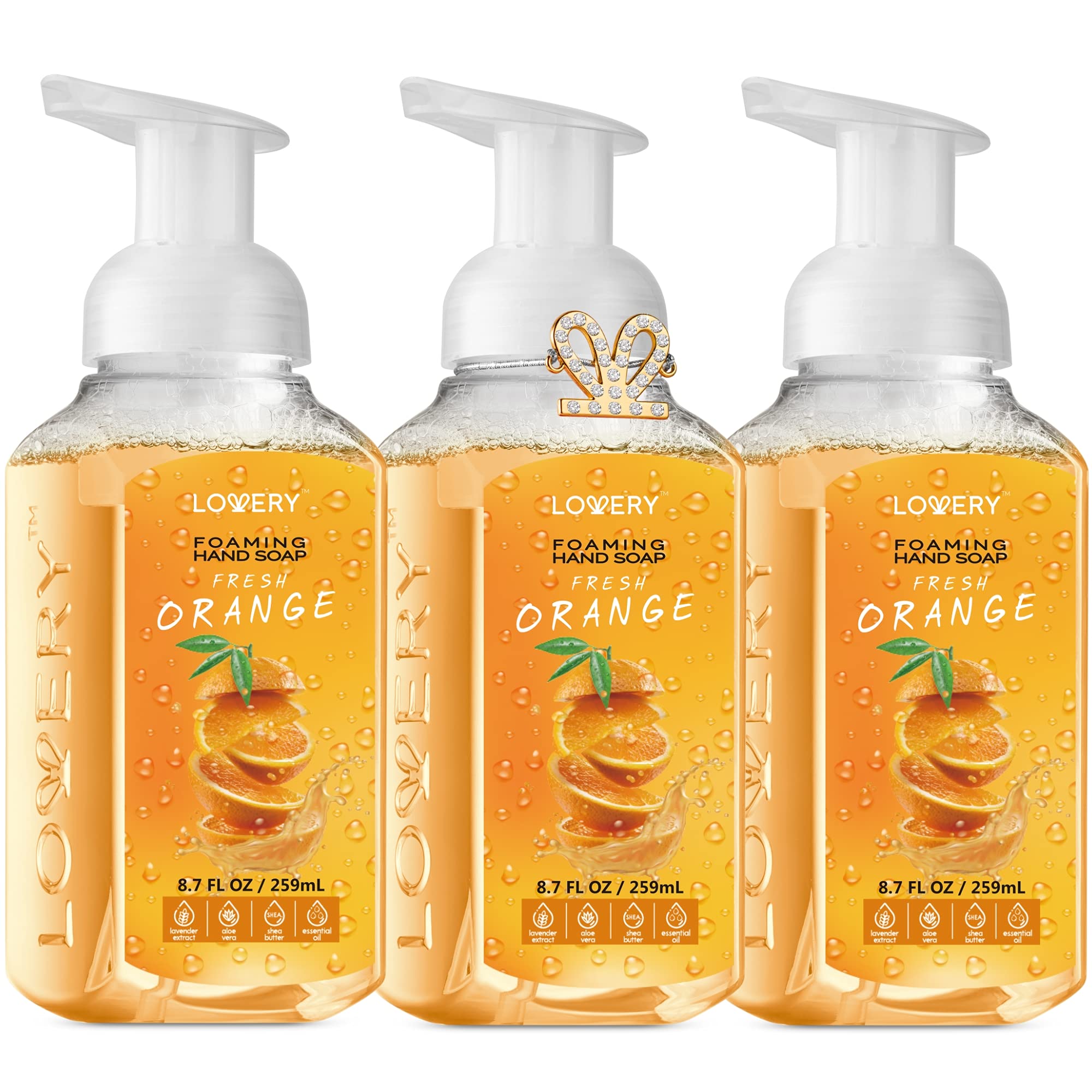 Foaming Hand Soap-Pack of 3-Moisturizing Hand Soap with Aloe Vera & Essential Oils-Alcohol-Free Hand Wash in Fresh Orange Scent-Scented Hand Wash for Kitchen or Bathroom-Free Flawless Crystal Bracelet