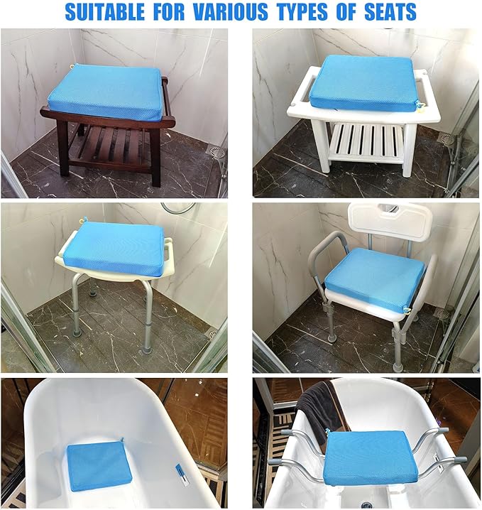 Gwremzlox Shower Seat Cushion,Thickened Shower Chair Cushion 4D Air Fiber Material,Machine Washable and Fast Drying Suitable for Shower Seats Bathtub Baths, Poolside & Rest Dressing Room Seats，Blue