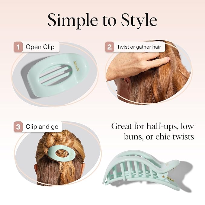 Kitsch Small Flat Claw Clips for Women - Stylish Flat Hair Clips, Strong Hold for Thick & Fine Hair | Non-Slip for Secure, Comfortable All-Day Wear - Sage Leaf