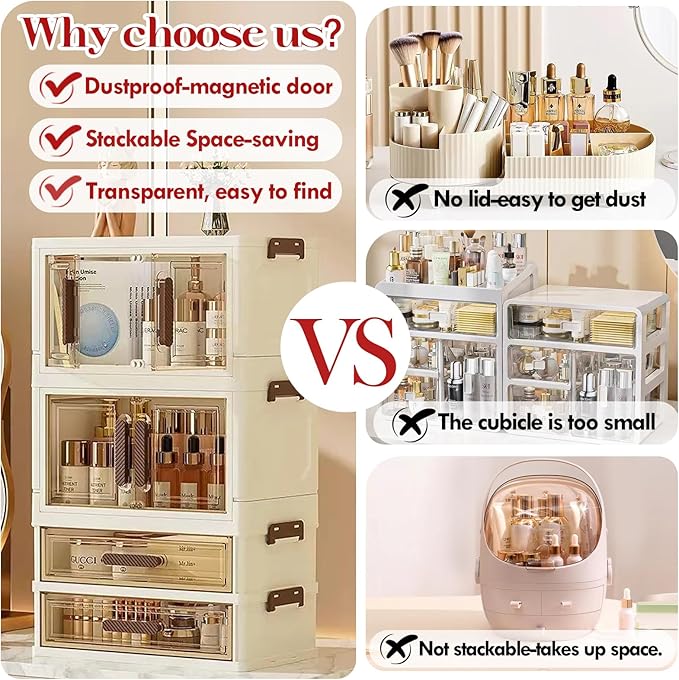 Stackable desktop organizer with drawers and compartments, perfect for storing cosmetics, beauty tools, jewelry, and daily essentials in dorm rooms (1 drawers+2 layers)
